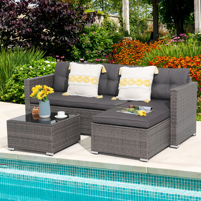 Latitude Run Presious 3 Piece Rattan Sofa Seating Group with Cushions Reviews Wayfair